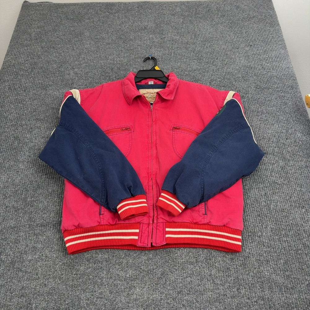 Vintage Louisville Slugger Baseball Jacket Mens L Red Cotton Colorblock Varsity